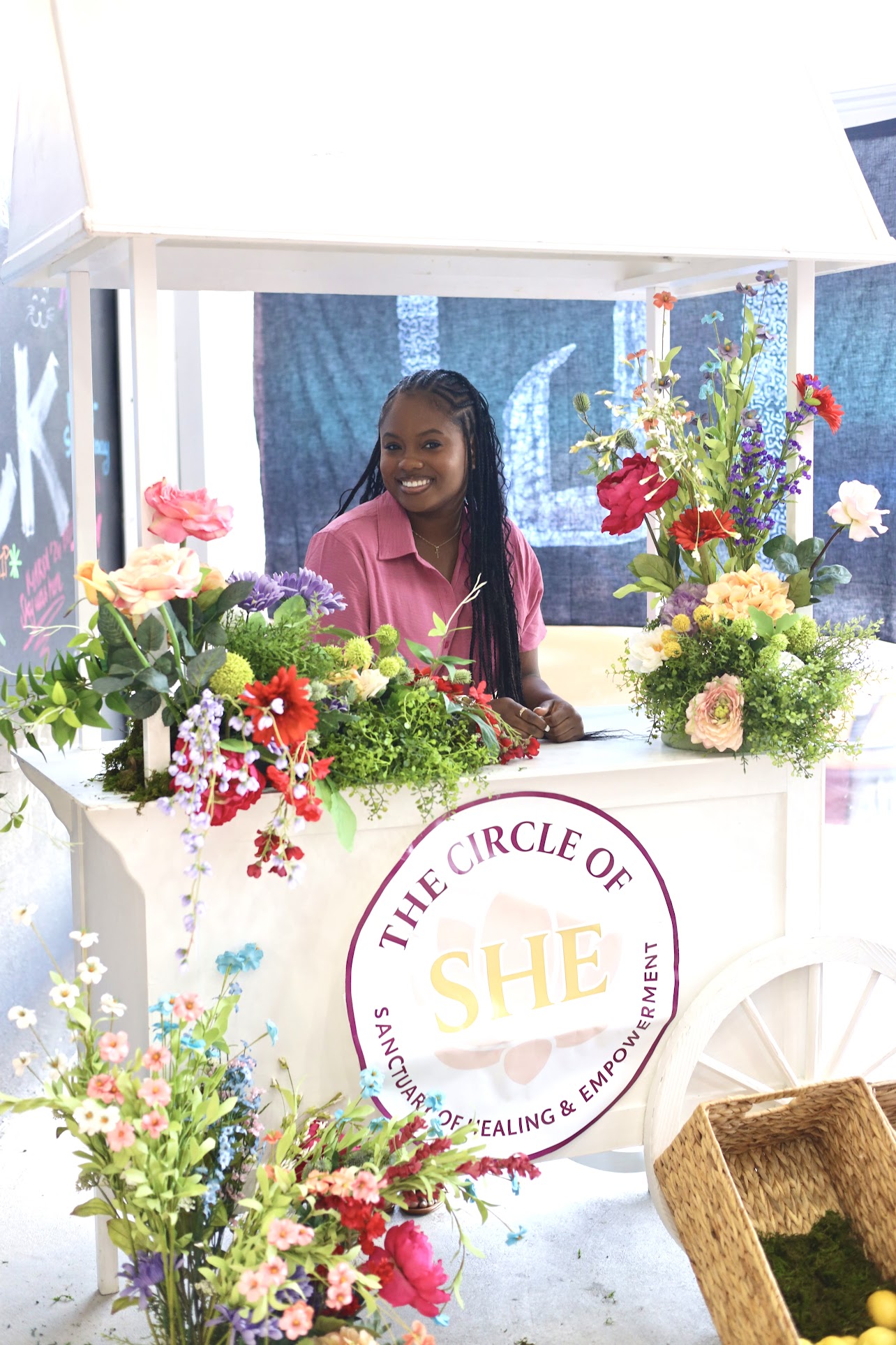 Floral cart styled for The Circle of She event